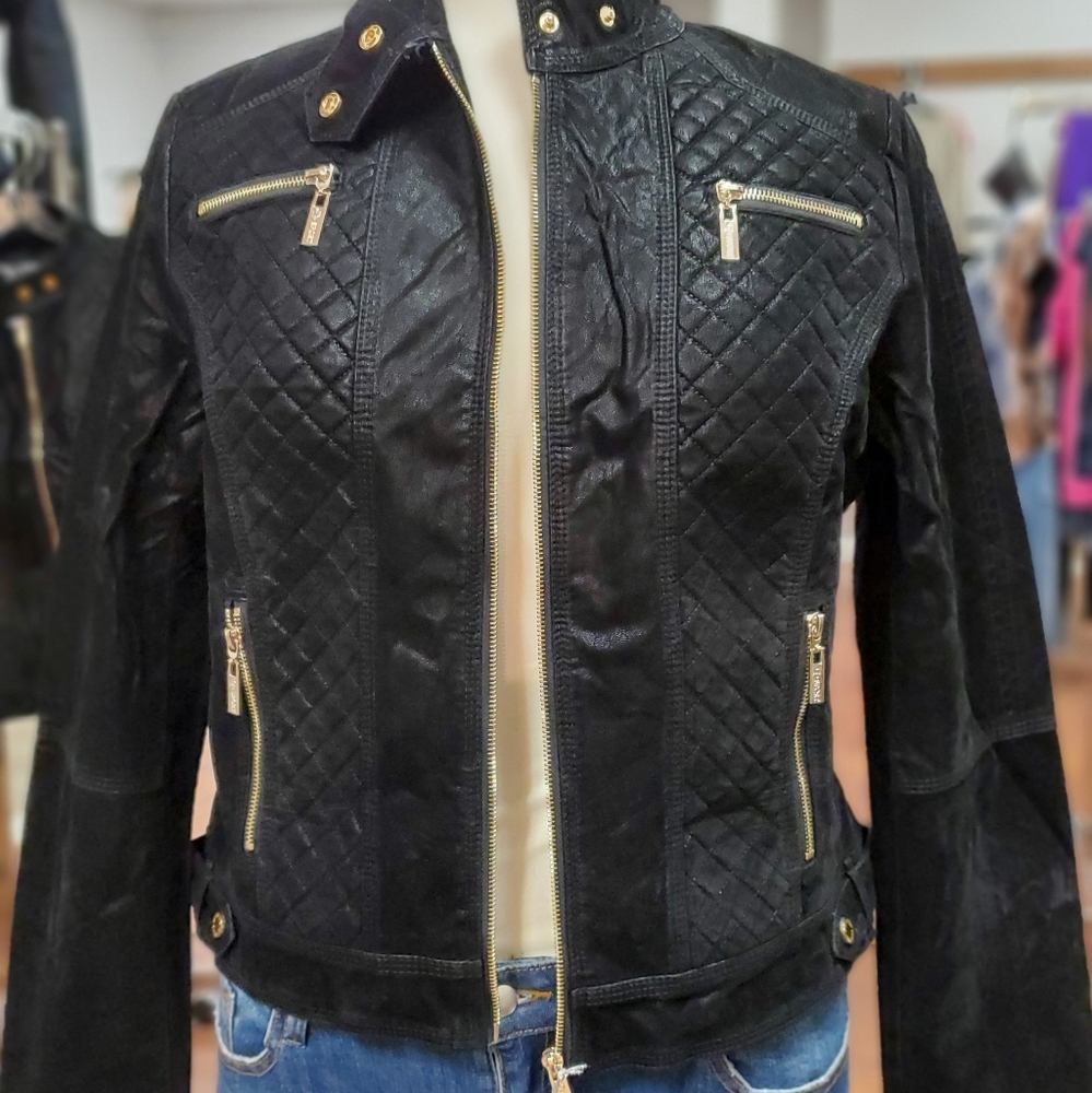 Faux leather plus size biker jacket